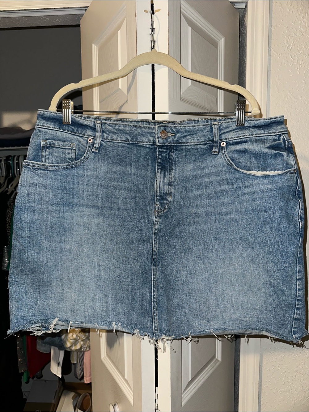 Old Navy Light Blue Denim Mini Skirt with Frayed Hem